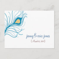 Peacock Feather Wedding Thank You Postcard