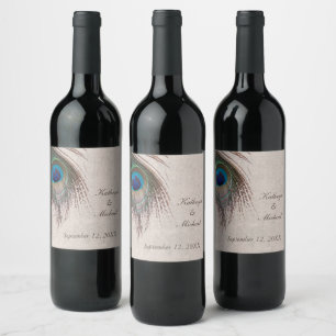 Peacock Feather Wedding Wine Label