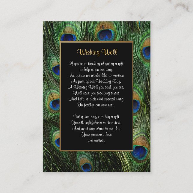 Peacock Feather Wedding - Wishing Well Enclosure Card (Front)