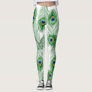 Peacock Feather White Elegant Stylish Leggings