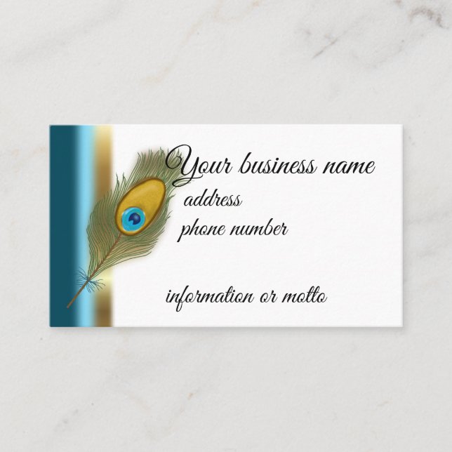 Peacock Feather with Blue and Gold Border Band Business Card (Front)