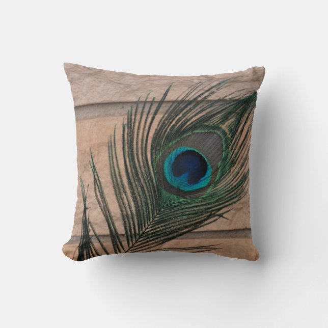 Peacock Feather with Bricks Still Life Cushion (Front)