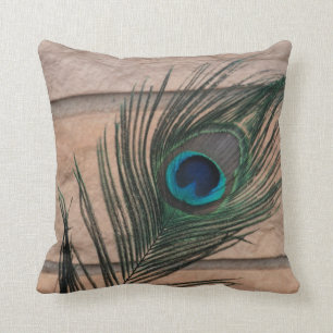 Peacock Feather with Bricks Still Life Cushion