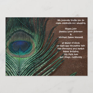 Peacock Feather with Brown and Gold Invitation