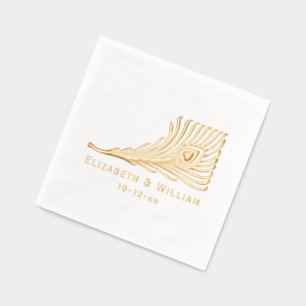 Peacock Feather with Heart Bride Groom Couple Foil Napkins