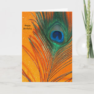 Peacock feather with Orange Glitter Still Life Card