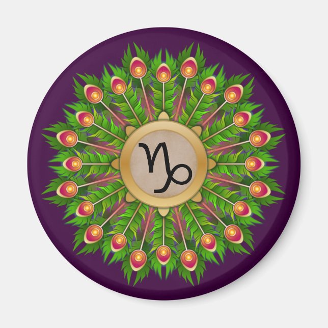 Peacock Feather Wreath Zodiac Sign Capricorn Magnet (Front)