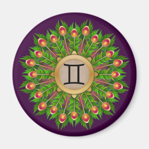 Peacock Feather Wreath Zodiac Sign Gemini Magnet