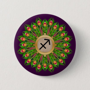 Peacock Feather Wreath Zodiac Sign Sagittarius 6 Cm Round Badge