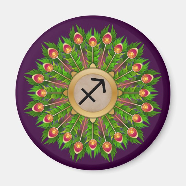 Peacock Feather Wreath Zodiac Sign Sagittarius Magnet (Front)