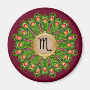 Peacock Feather Wreath Zodiac Sign Scorpio Magnet