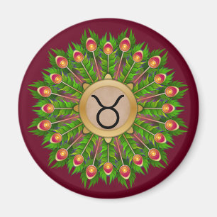 Peacock Feather Wreath Zodiac Sign Taurus Magnet