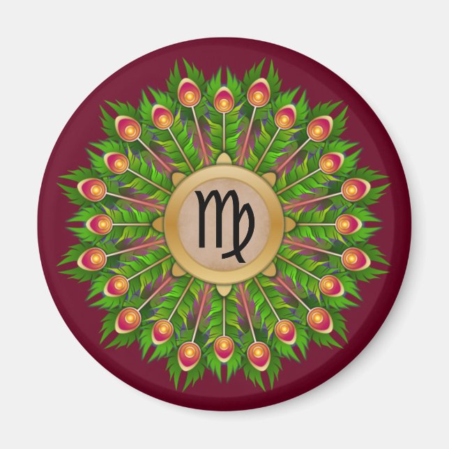 Peacock Feather Wreath Zodiac Sign Virgo Magnet (Front)