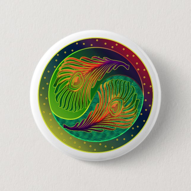 Peacock Feather Yin Yang 3 6 Cm Round Badge (Front)