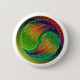Peacock Feather Yin Yang 3 6 Cm Round Badge