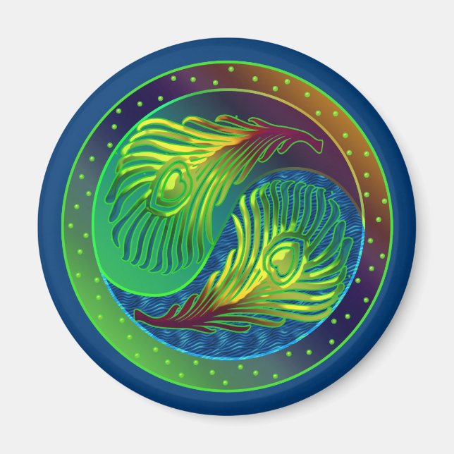 Peacock Feather Yin Yang 4 Magnet (Front)