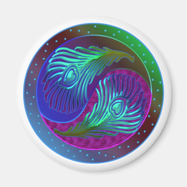 Peacock Feather Yin Yang 5 Magnet (Front)