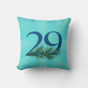 Peacock Feathers 29 Birthday Anniversary Milestone Cushion