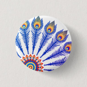 Peacock feathers  3 cm round badge
