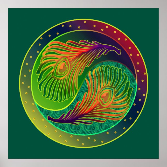 Peacock Feathers 3 Yin Yang Poster (Front)
