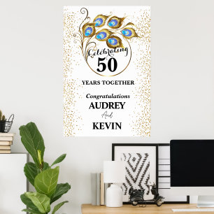 Peacock Feathers 50th Wedding Anniversary Poster