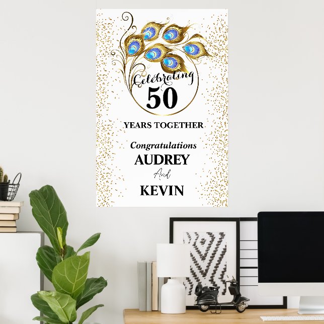 Peacock Feathers 50th Wedding Anniversary Poster (Home Office)