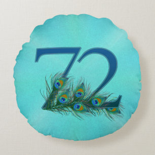 Peacock Feathers 72 Birthday Anniversary Milestone Round Cushion