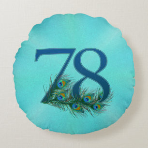 Peacock Feathers 78 Birthday Anniversary Milestone Round Cushion