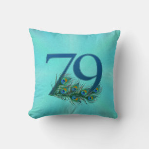 Peacock Feathers 79 Birthday Anniversary Milestone Cushion