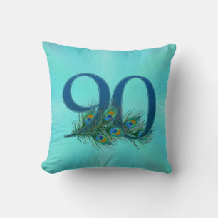 Peacock Feathers 90 Birthday Anniversary Milestone Cushion