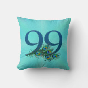 Peacock Feathers 99 Birthday Anniversary Milestone Cushion