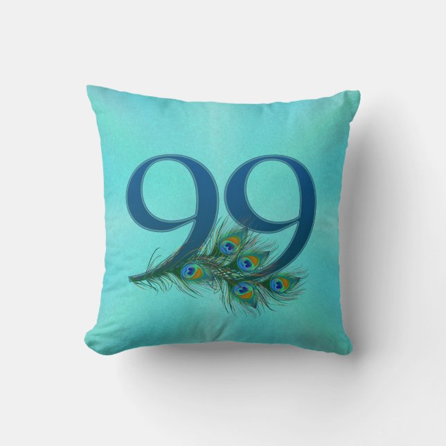 Peacock Feathers 99 Birthday Anniversary Milestone Cushion (Front)