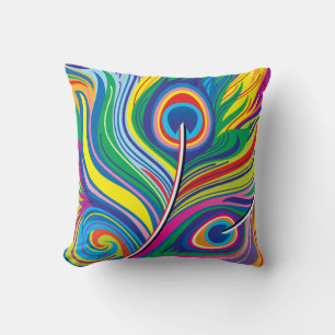 Peacock Feathers Abstract Art Cushion