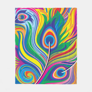 Peacock Feathers Abstract Art Fleece Blanket