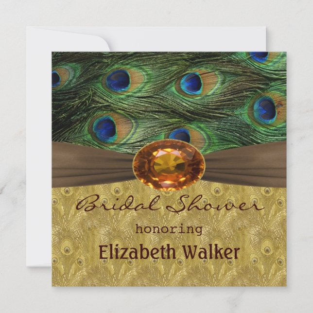 Peacock feathers, amber effect  Bridal shower Invitation (Front)