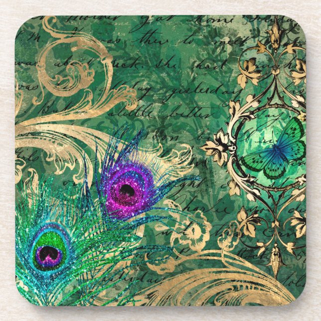 Peacock Feathers and Butterfly Coaster (Front)