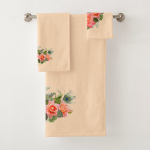 Peacock Feathers and Roses Bath Towel Set