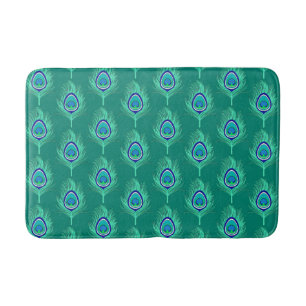 Peacock Feathers, Aqua on Turquoise / Peacock Bath Bath Mat