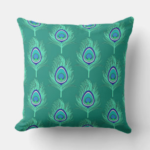 Peacock Feathers, Aqua on Turquoise / Peacock Cushion