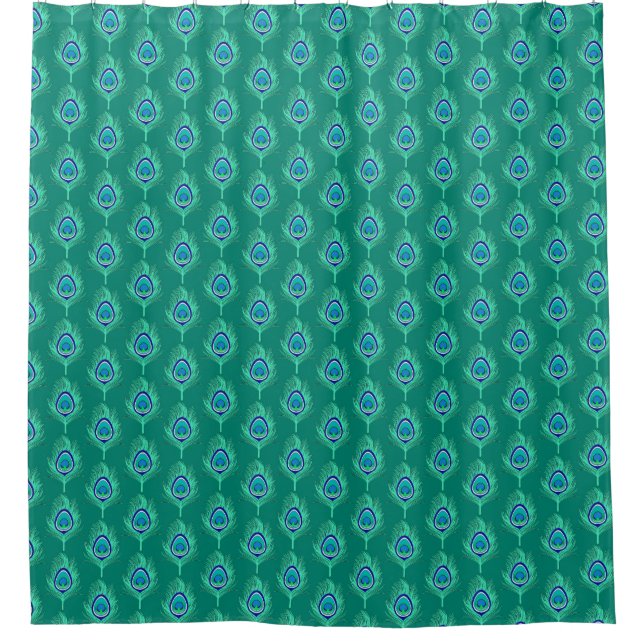 Peacock Feathers, Aqua on Turquoise / Peacock Shower Curtain (Front)