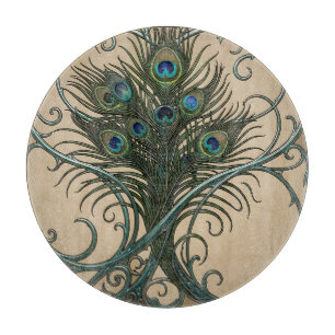 Peacock Feathers Art Nouveau Ornate Teal Frame Cutting Board