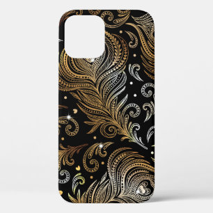 Peacock Feathers: Artistic Freehand Drawing. iPhone 12 Case