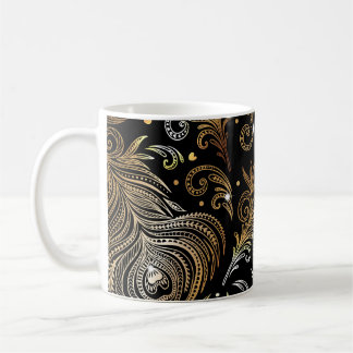 Peacock Feathers: Artistic Freehand Drawing. Coffee Mug