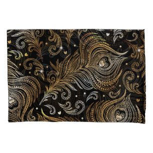 Peacock Feathers: Artistic Freehand Drawing. Pillowcase