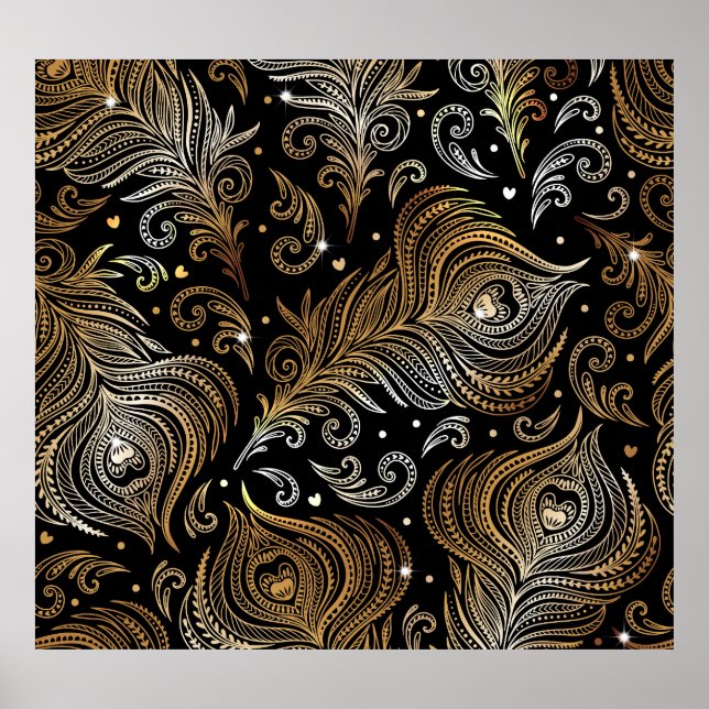 Peacock Feathers: Artistic Freehand Drawing. Poster (Front)