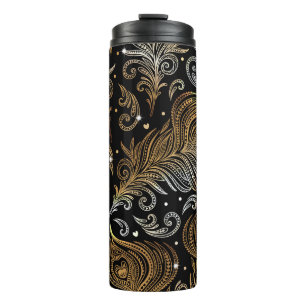 Peacock Feathers: Artistic Freehand Drawing. Thermal Tumbler