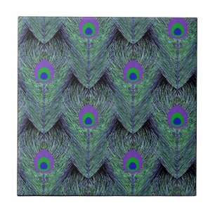 Peacock Feathers Black Background Ceramic Tile