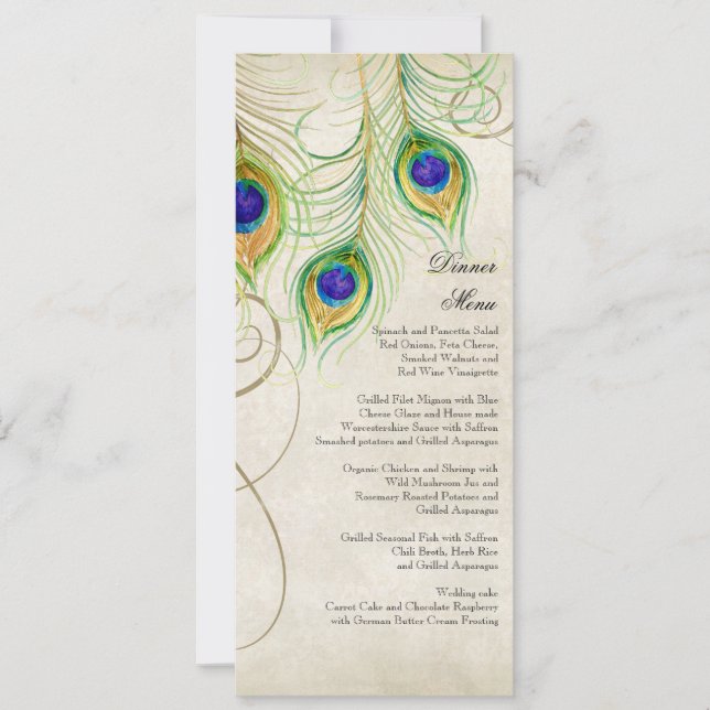 Peacock Feathers Black Damask Wedding Stationery Invitation (Front)
