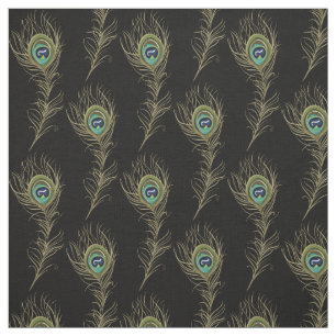 Peacock Feathers Black Fabric