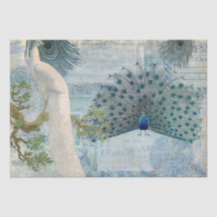Peacock Feathers Blue and White Crafting Decoupage Tissue Paper